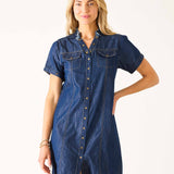 Women's Dark Blue Button Down Mini Dress