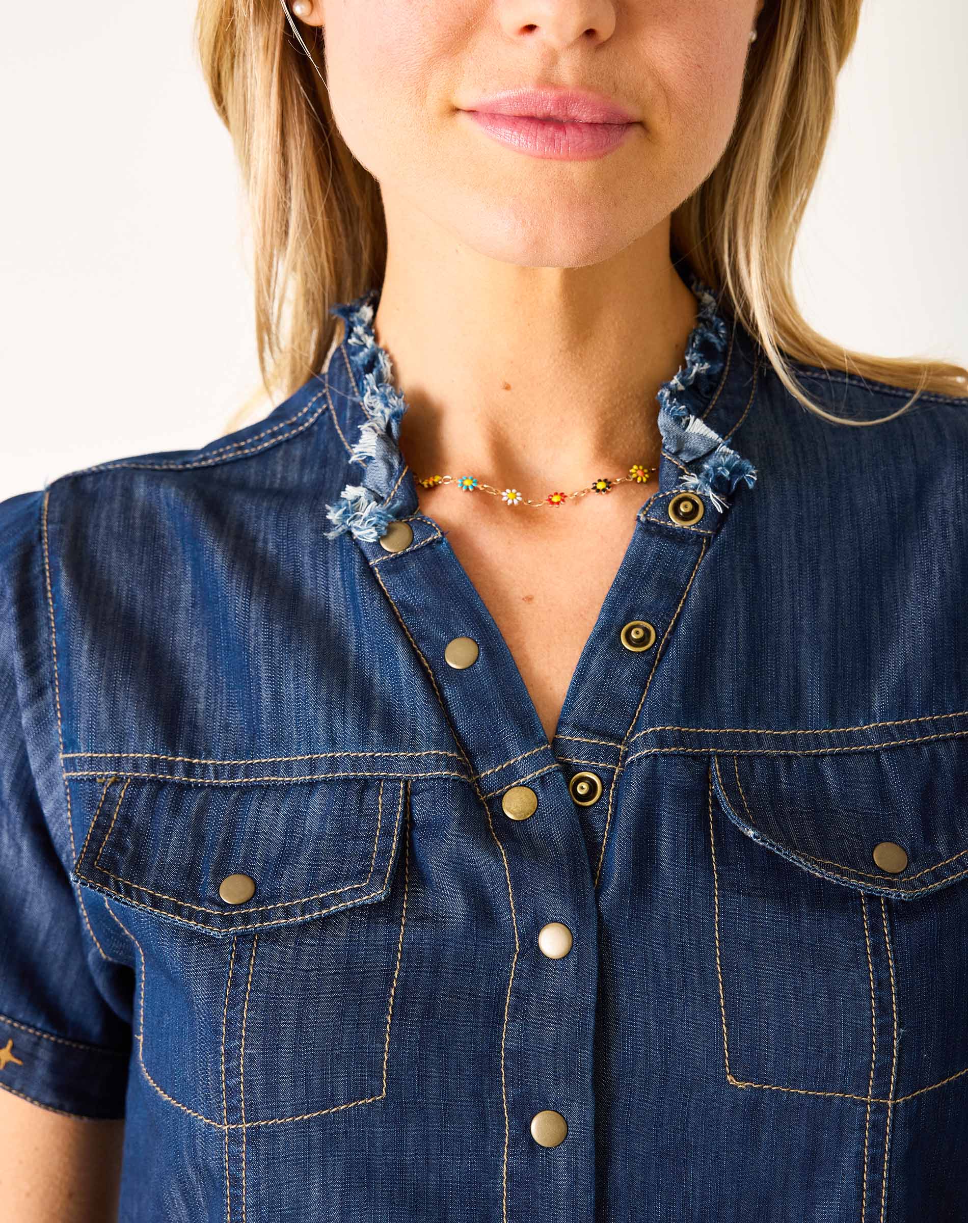 Women's Dark Blue Button Down Mini Dress