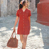 Women's Dark Orange Button Down Mini Dress