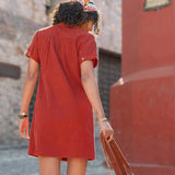 Women's Dark Orange Button Down Mini Dress