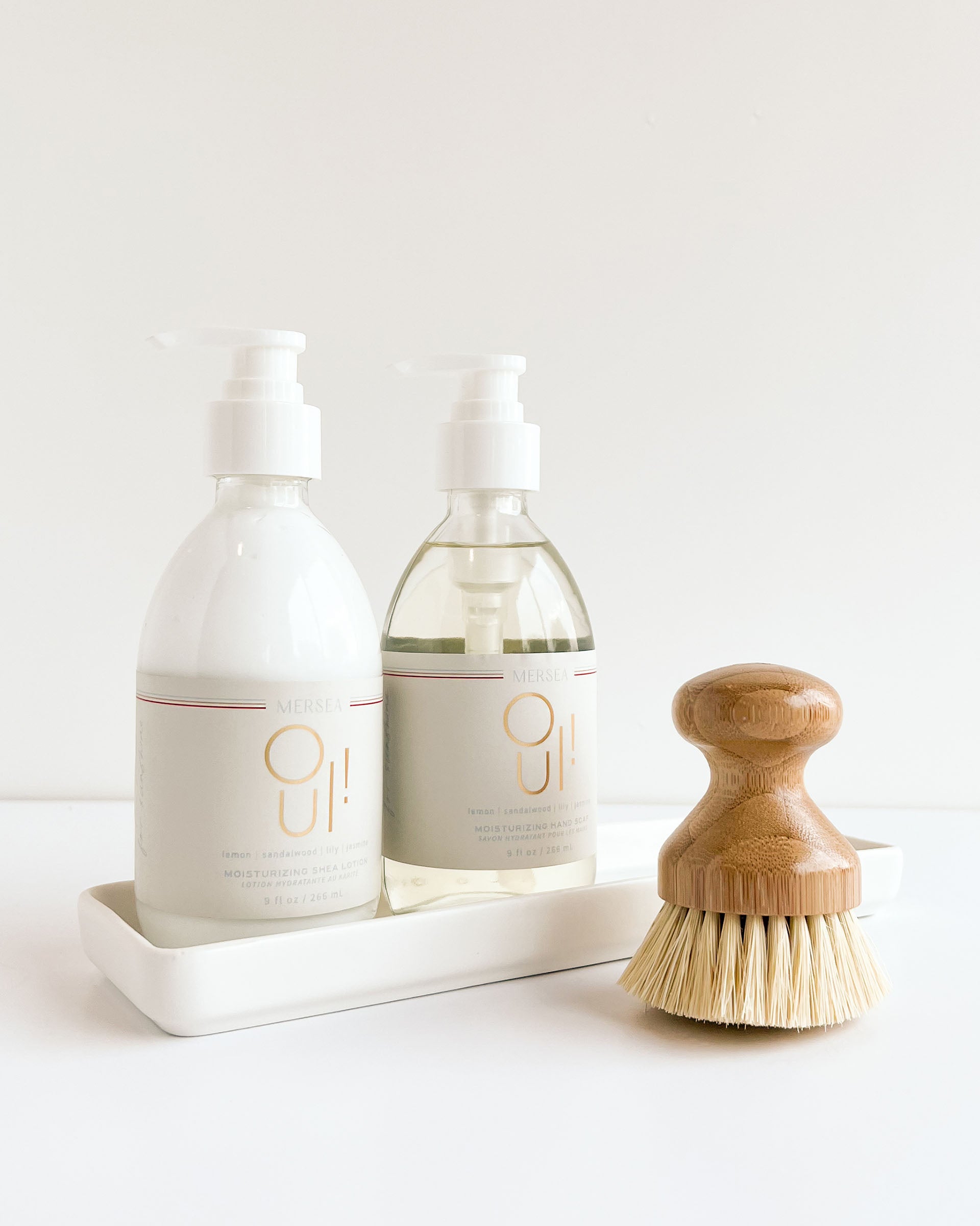 mersea oui shea lotion and handsoap set with brush