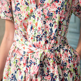 Floral patterned dress with a blurred background