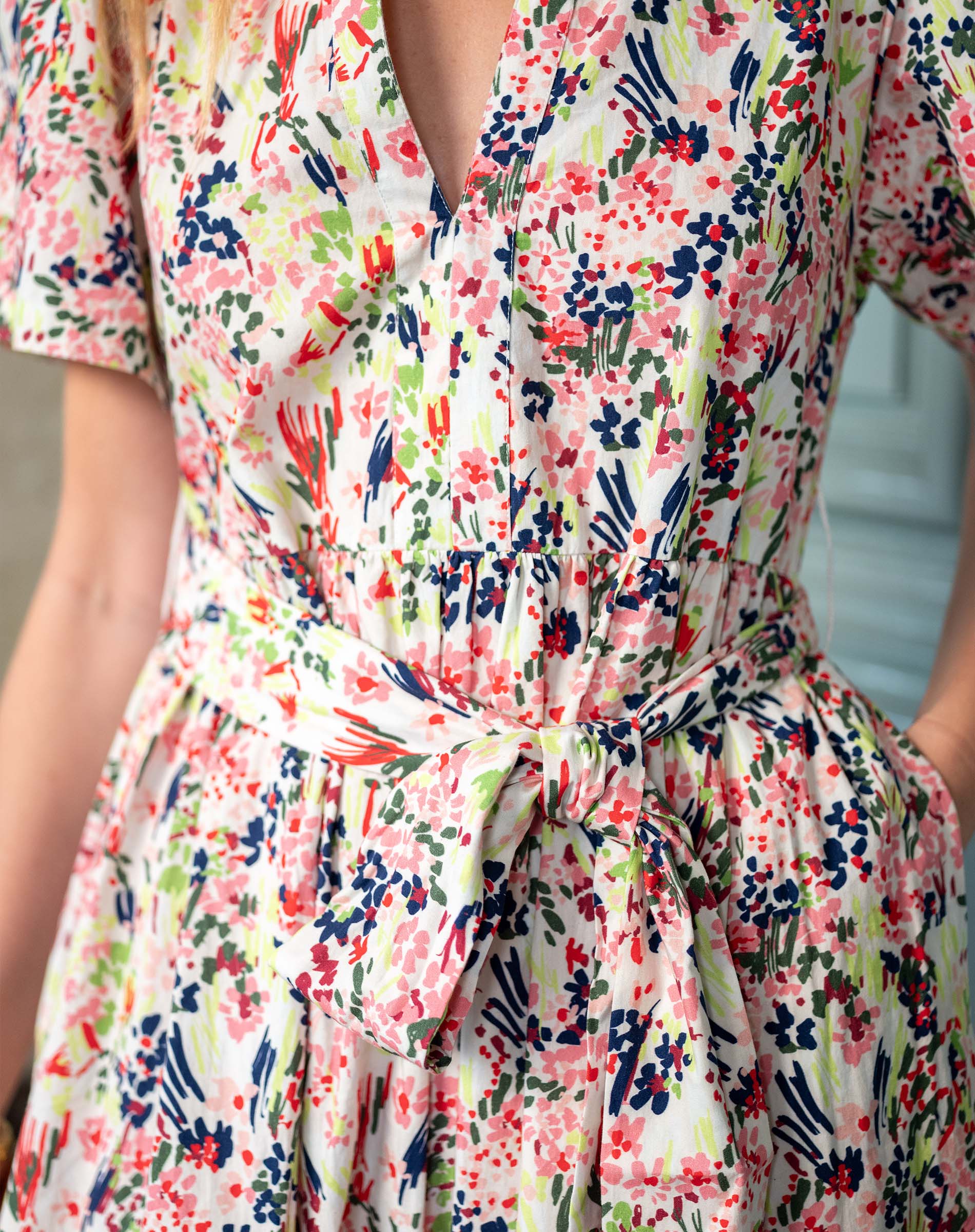 Floral patterned dress with a blurred background