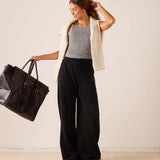 MERSEA ladies' travel-ready black wide-leg cashmere pants with a comfortable drawstring waist.