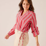 Rojo stripe poet long sleeve blouse in a light, flowing fabric with gathered cuffs and a relaxed fit.