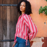 Women's Red Striped Long Sleeve Blouse