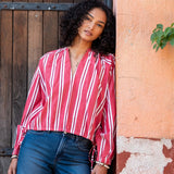 Women's Red Striped Long Sleeve Blouse