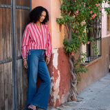 Women's Red Striped Long Sleeve Blouse