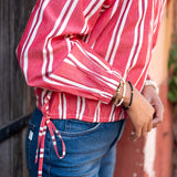 Women's Red Striped Long Sleeve Blouse