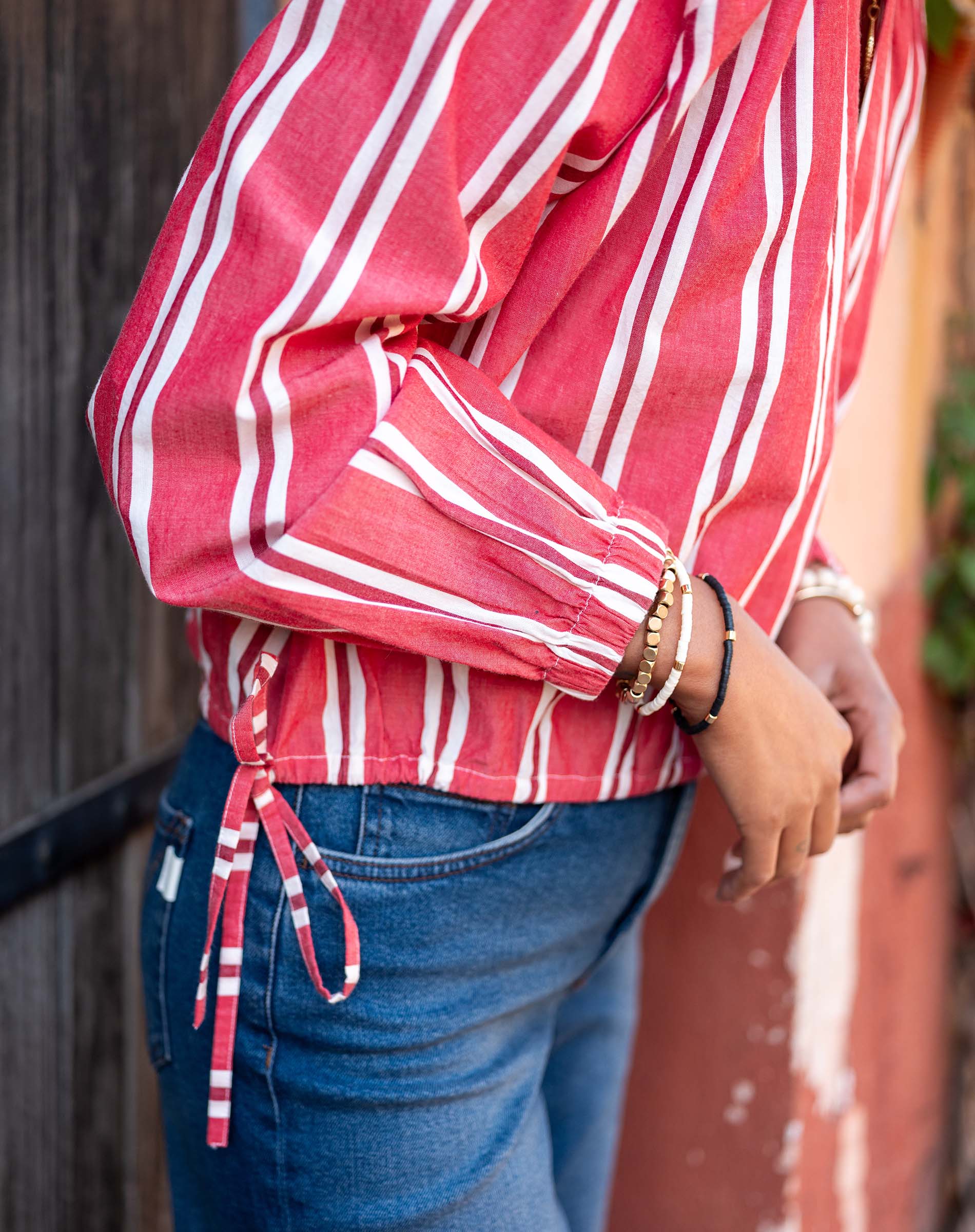 Women's Red Striped Long Sleeve Blouse