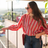 Women's Red Striped Long Sleeve Blouse