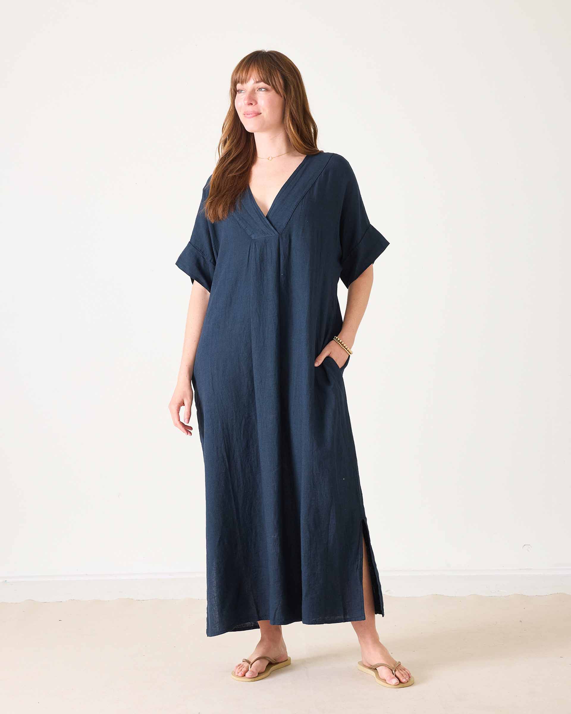 Women's Navy Maxi Kaftan Coverup Dress