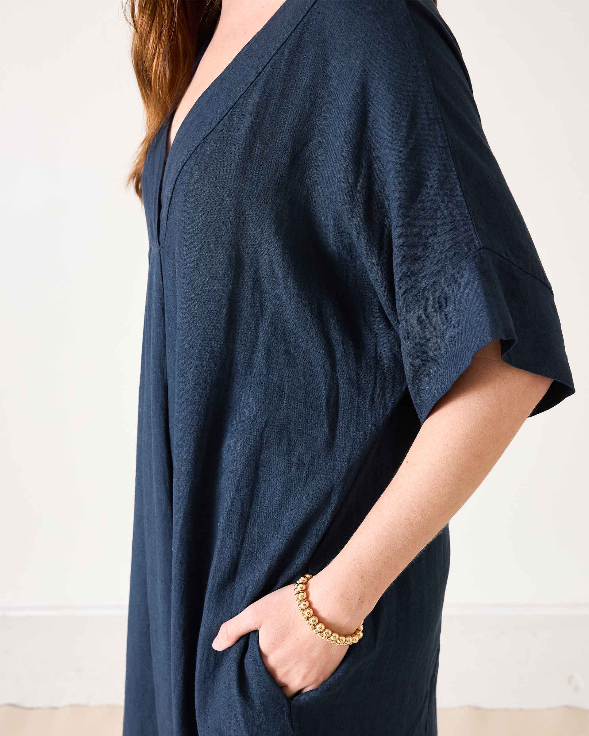 Women's Navy Maxi Kaftan Coverup Dress