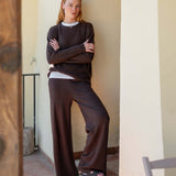 Truffle brown oversized cashmere knit sweater with a wide neckline.