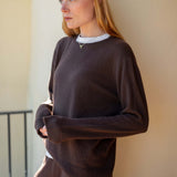 Truffle brown oversized cashmere knit boyfriend sweater.