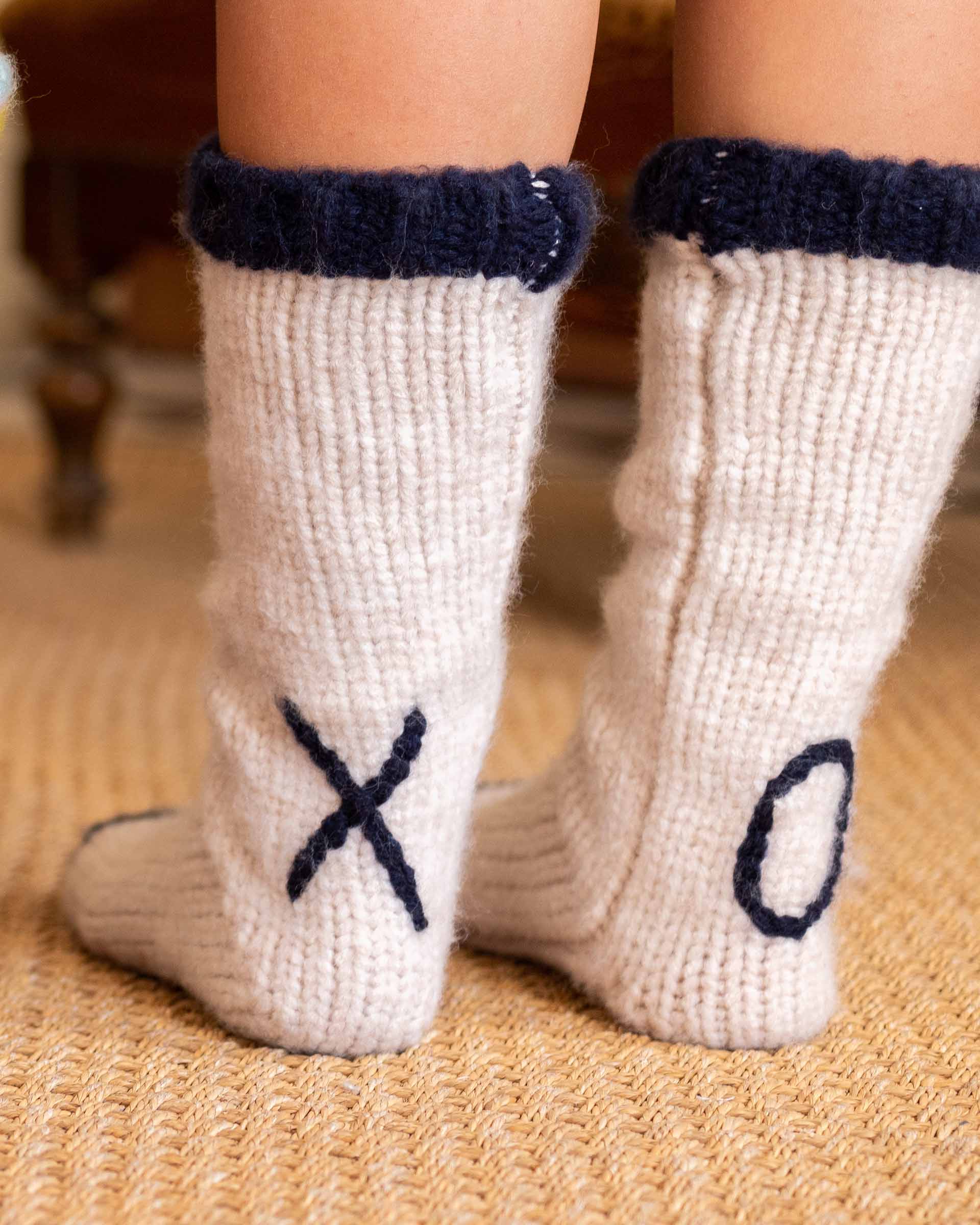 Sailor Love XO Slipper Socks - Oatmeal / Oxford Blue