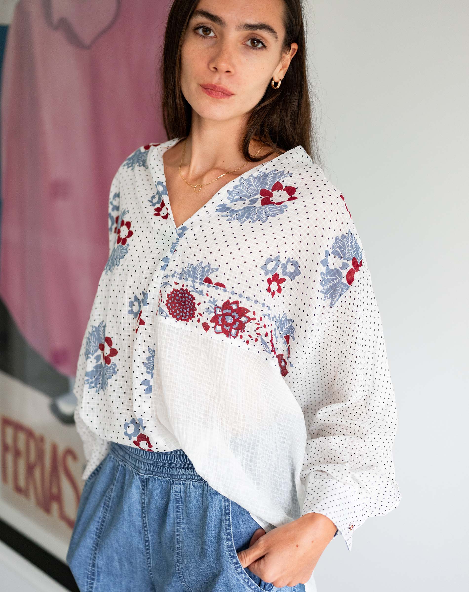 Sarah Top by Stella Forest X MERSEA | Long-Sleeve Patchwork Shirt
