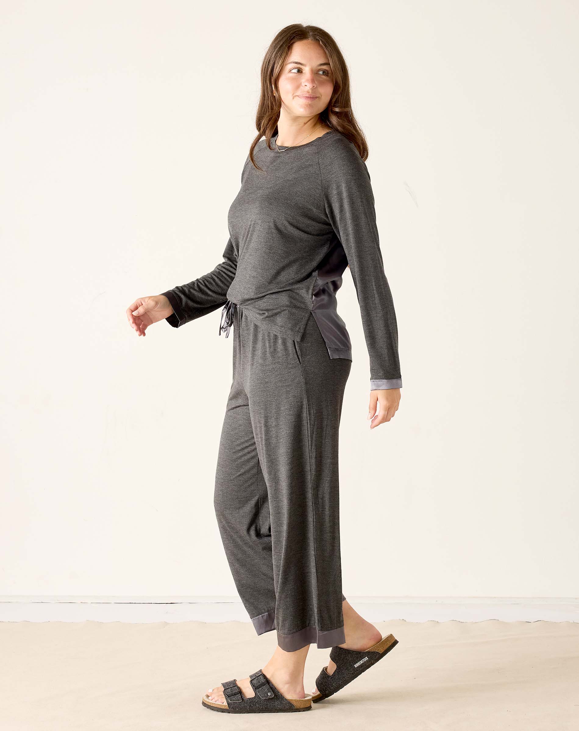 Satin Sailor Modal Pajama Set - Grey Eclipse