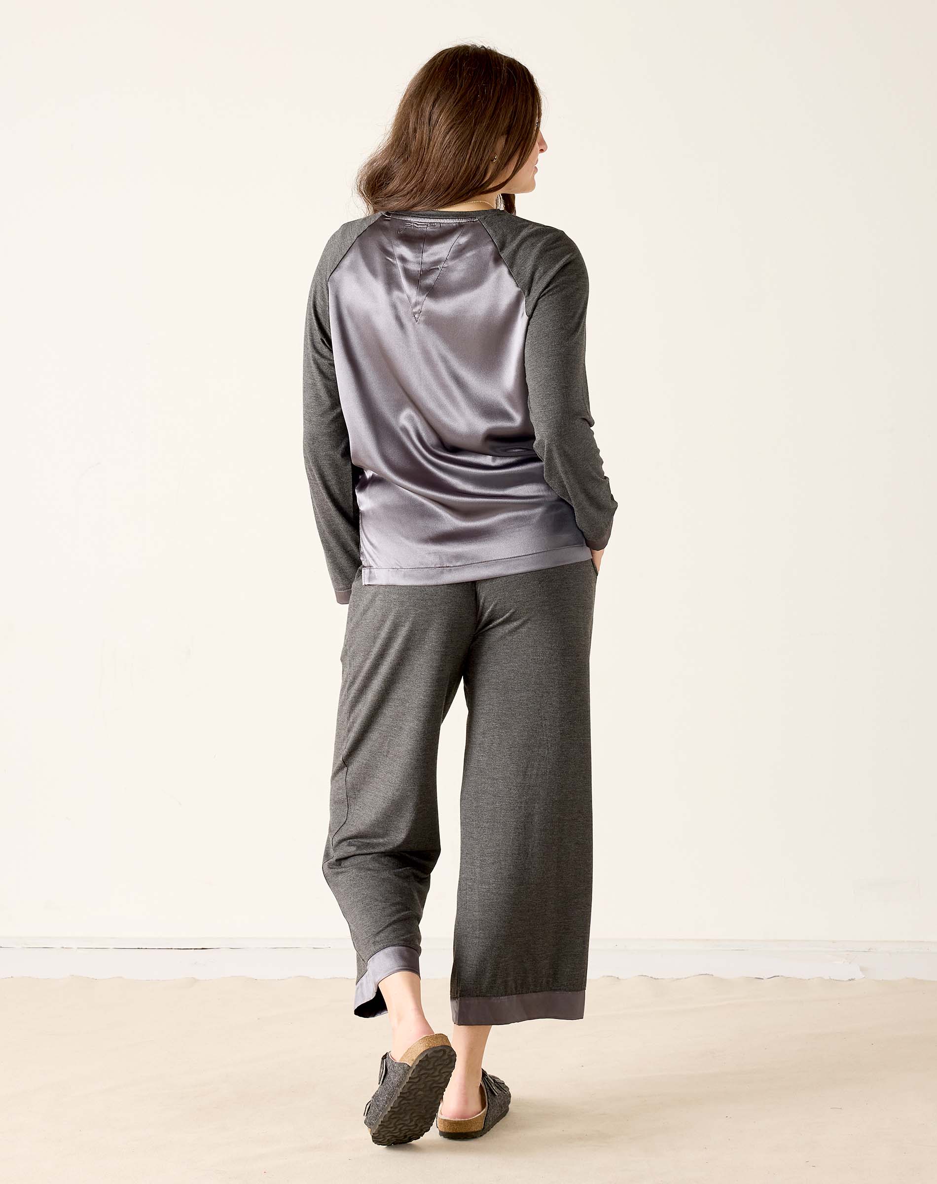 Satin Sailor Modal Pajama Set - Grey Eclipse