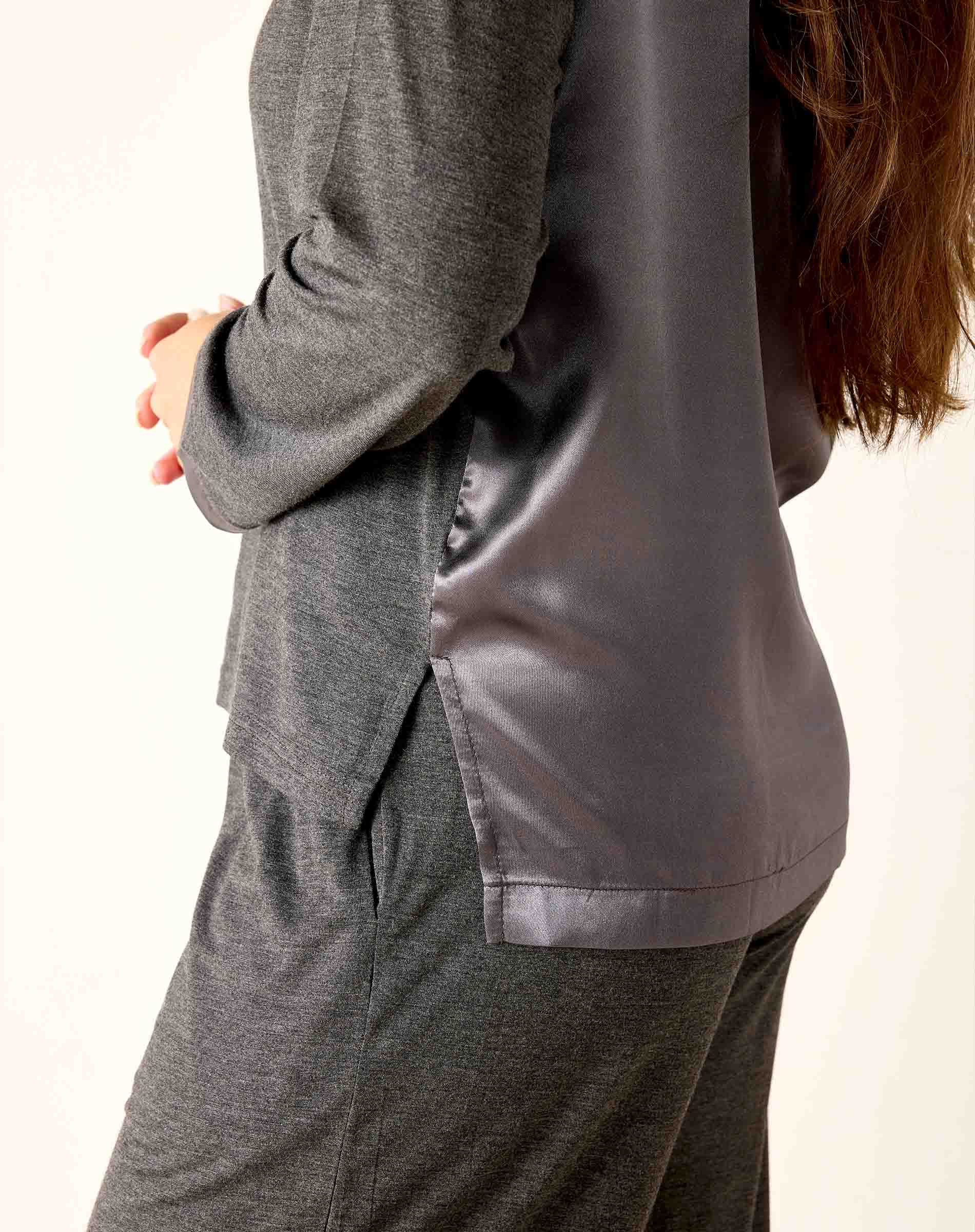 Satin Sailor Modal Pajama Set - Grey Eclipse