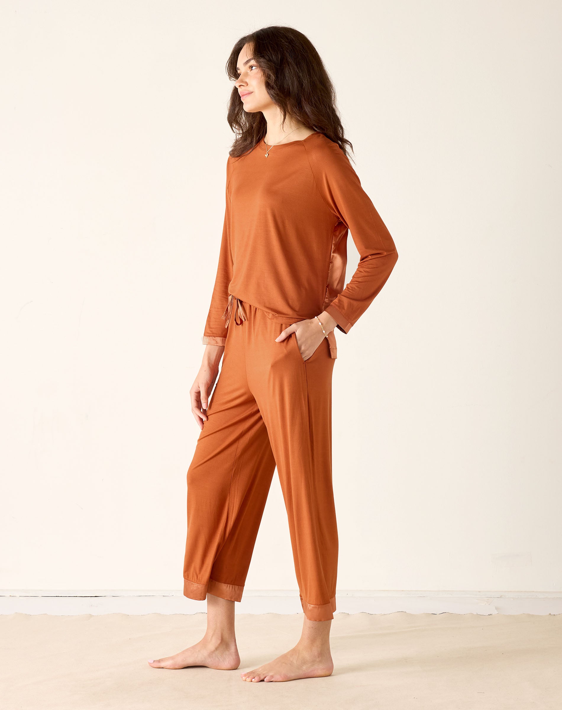 Satin Sailor Modal Pajama Set - Rustic Dawn