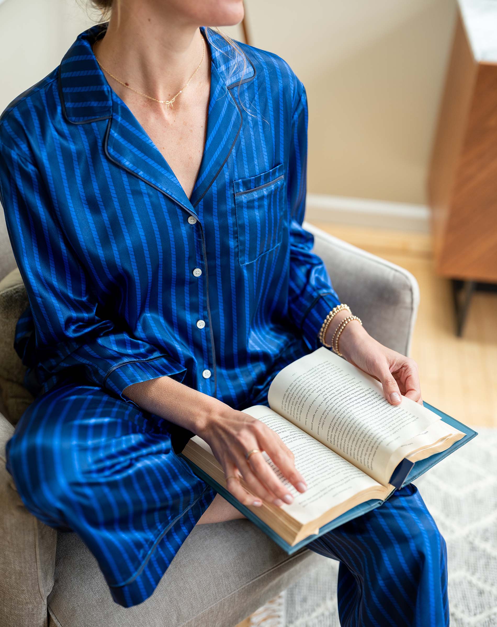 Satin Sailor Pajama Set - Blue Carousel Stripe