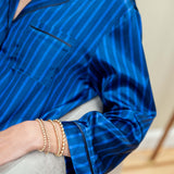 Women's Blue Striped Satin Pajama Pant Set