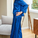 Women's Blue Striped Satin Pajama Pant Set