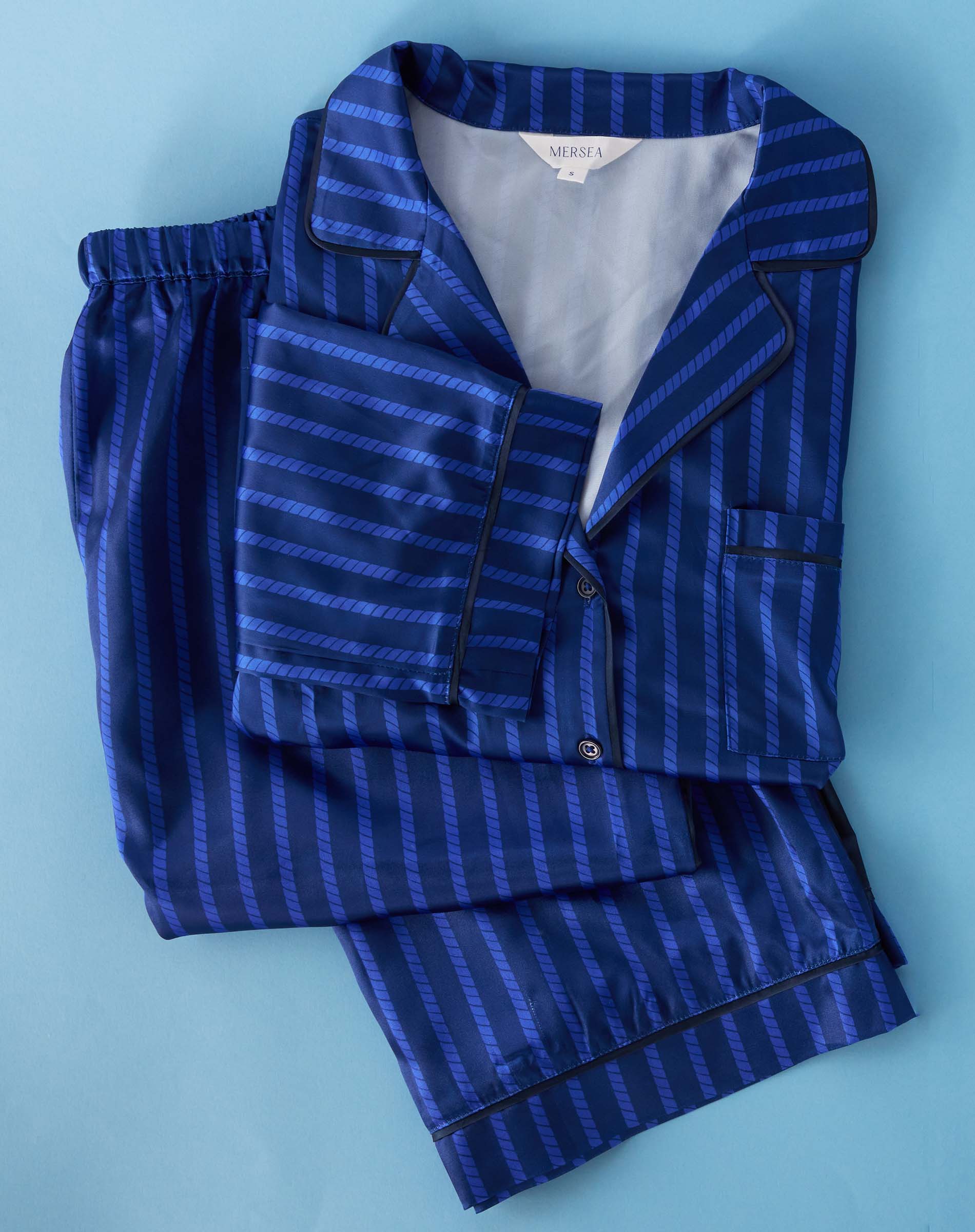 Women's Blue Striped Satin Pajama Pant Set