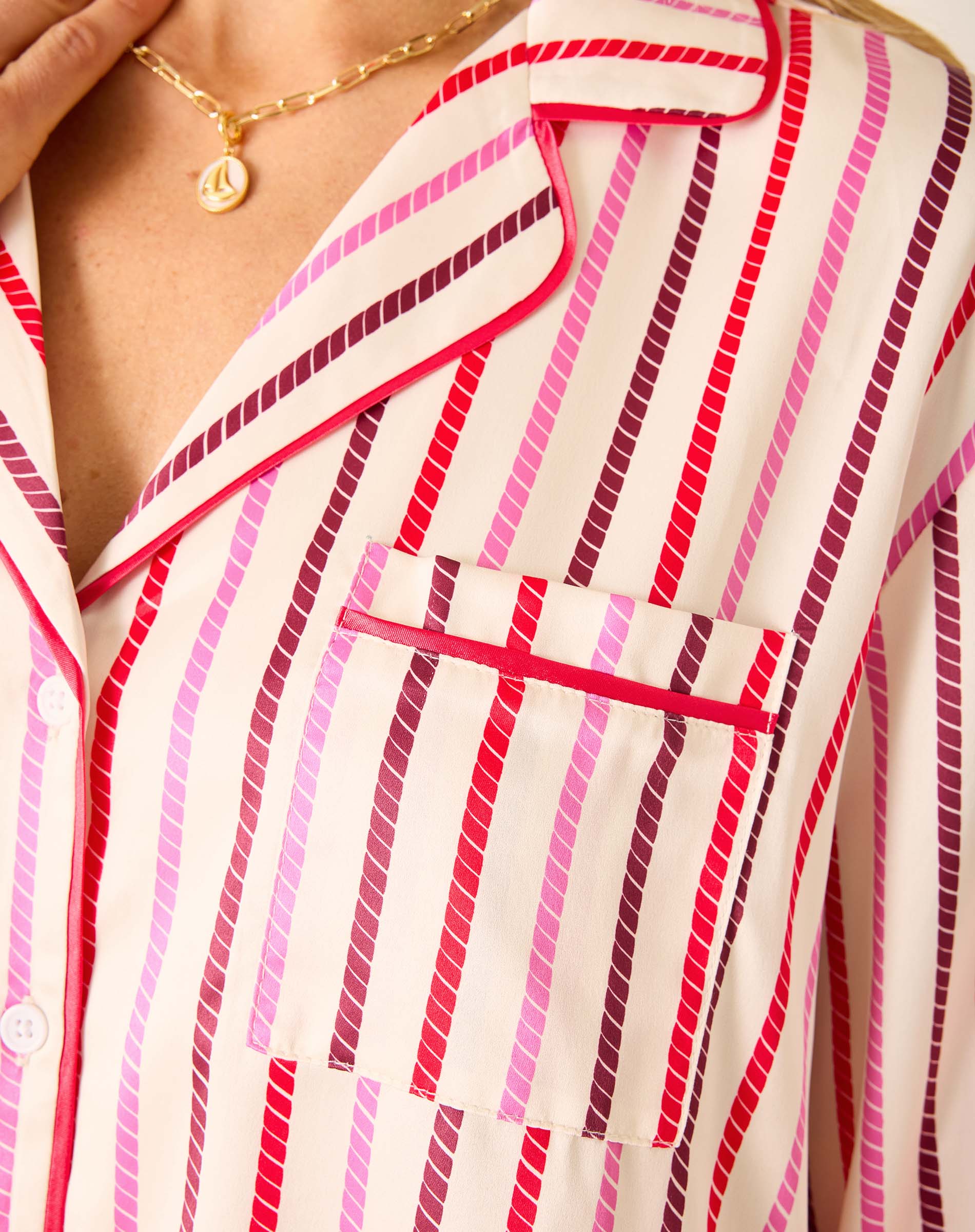 Women's Mulitcolor Striped Satin Pajama Pant Set