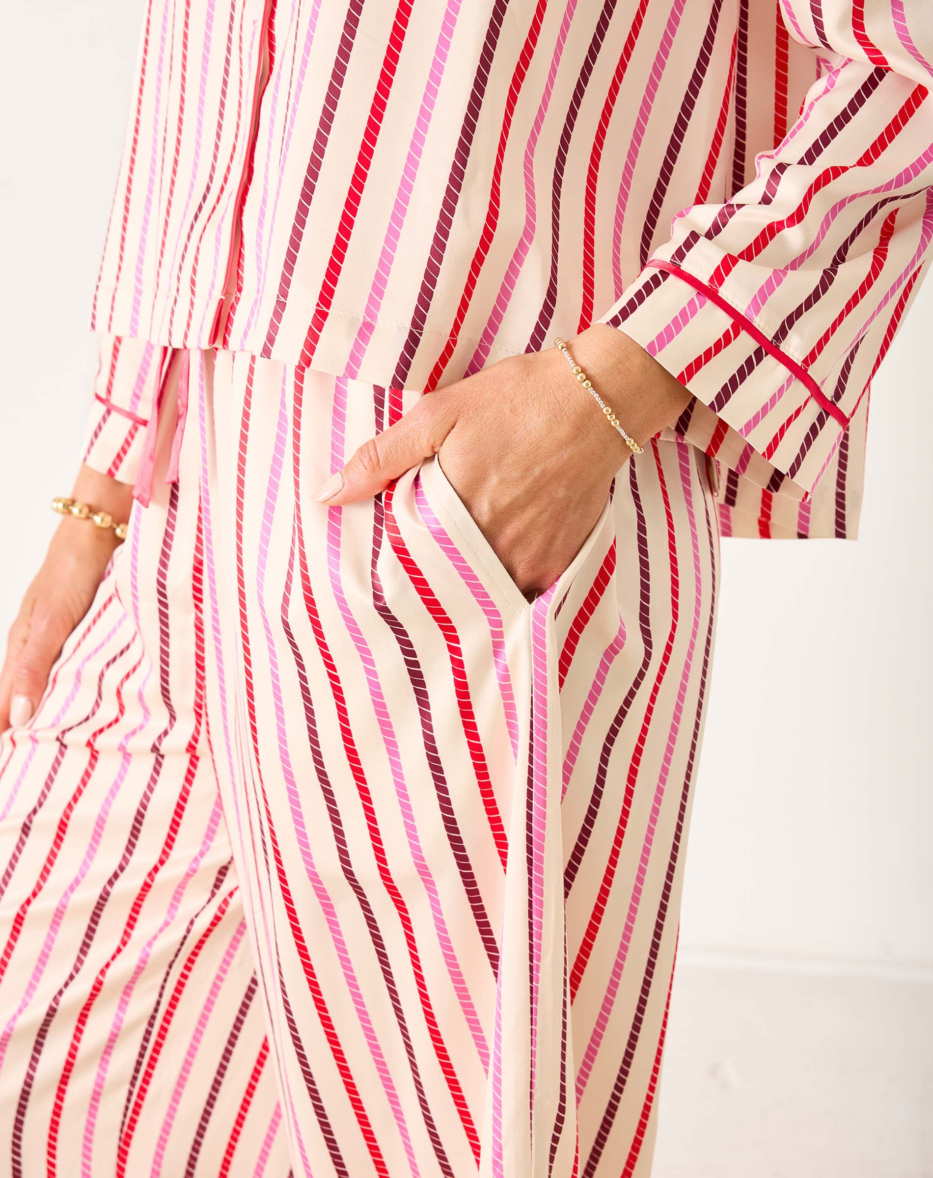Women's Mulitcolor Striped Satin Pajama Pant Set