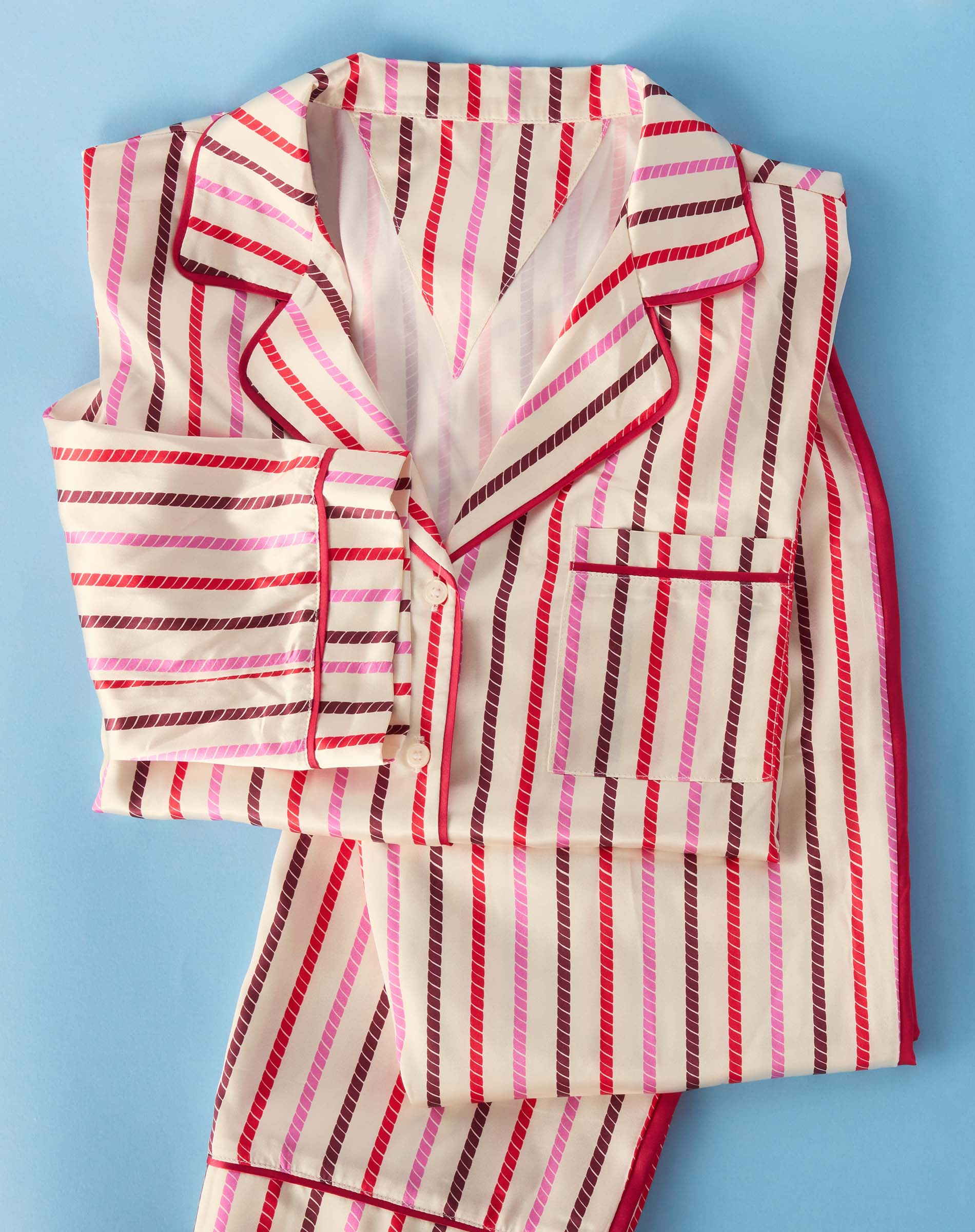 Women's Mulitcolor Striped Satin Pajama Pant Set