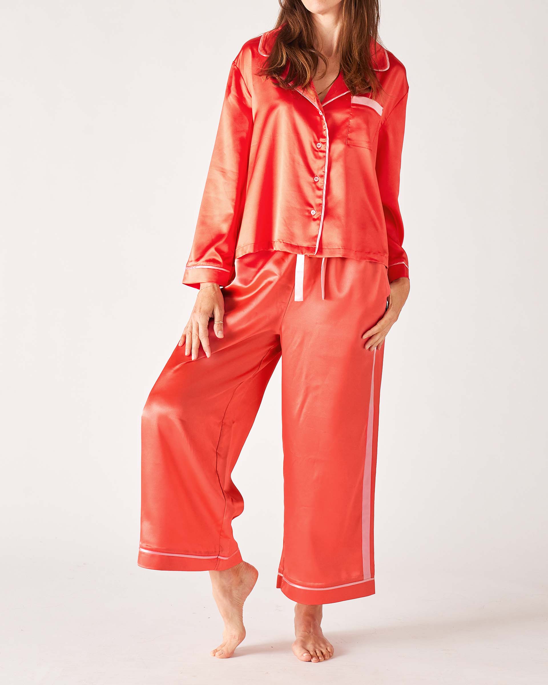 Womens Satin Pajama Pant Set