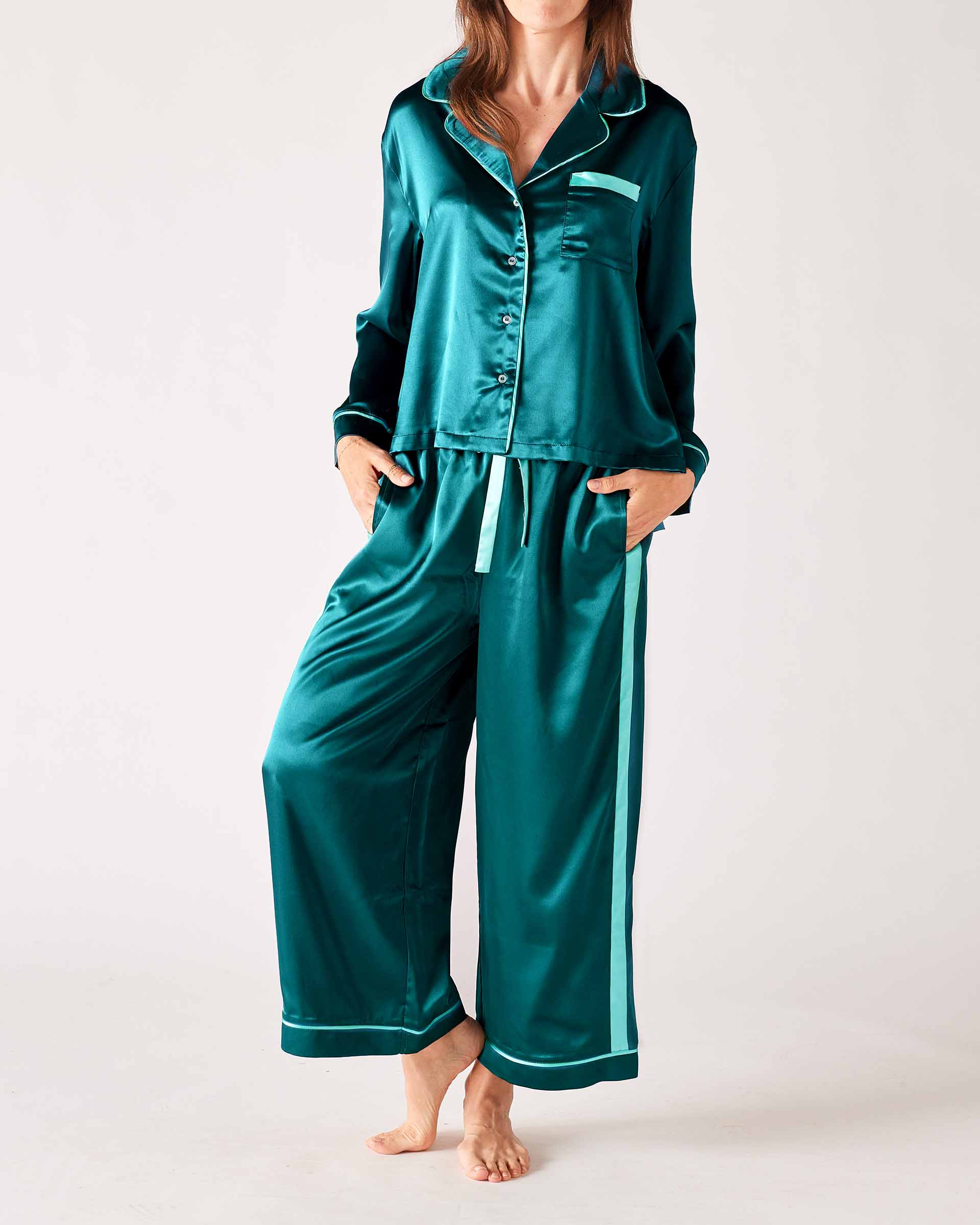 Womens Satin Pajama Pant Set