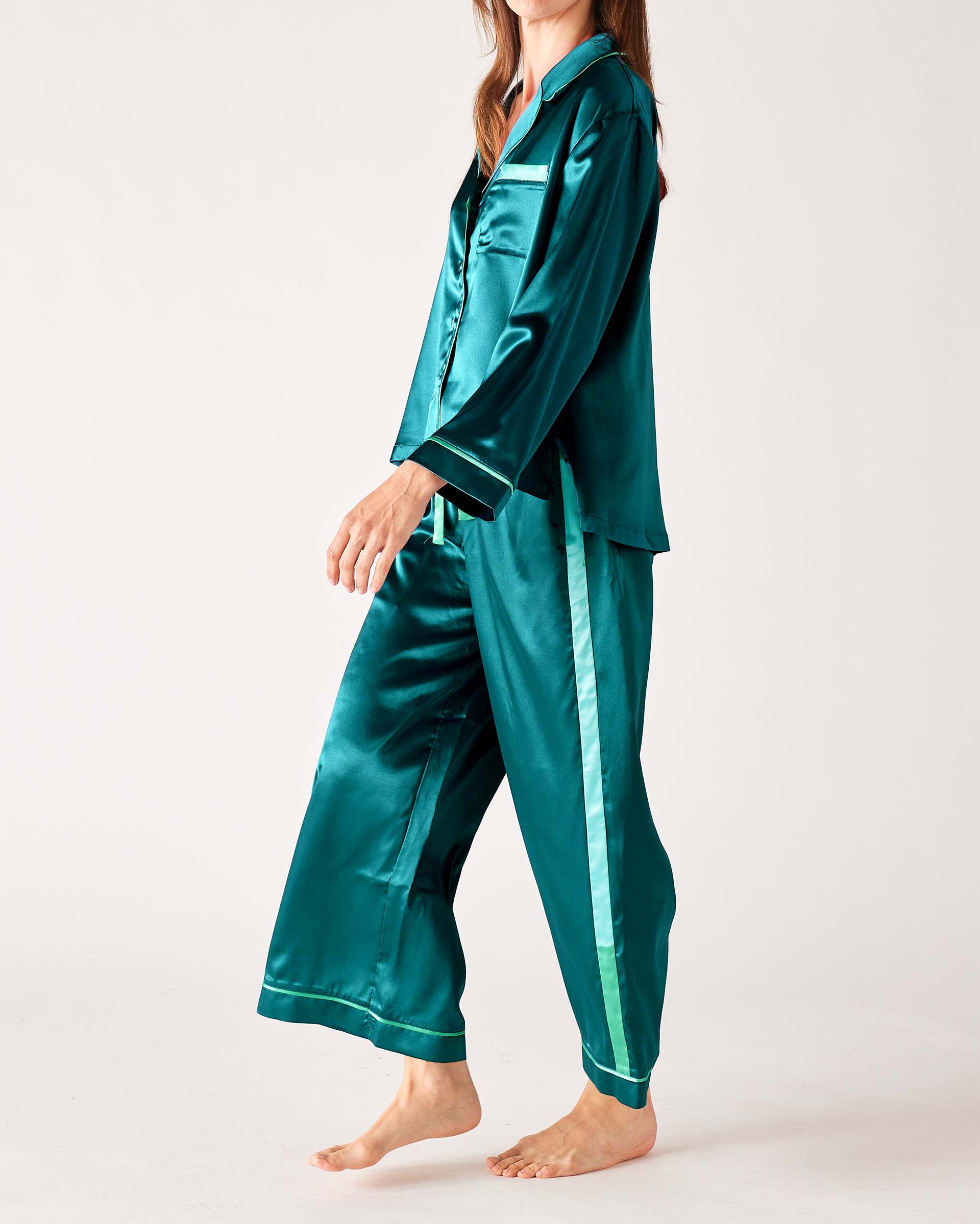 Womens Satin Pajama Pant Set