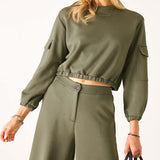 Women's Soft Scuba Cargo Sweatshirt Travel Set
