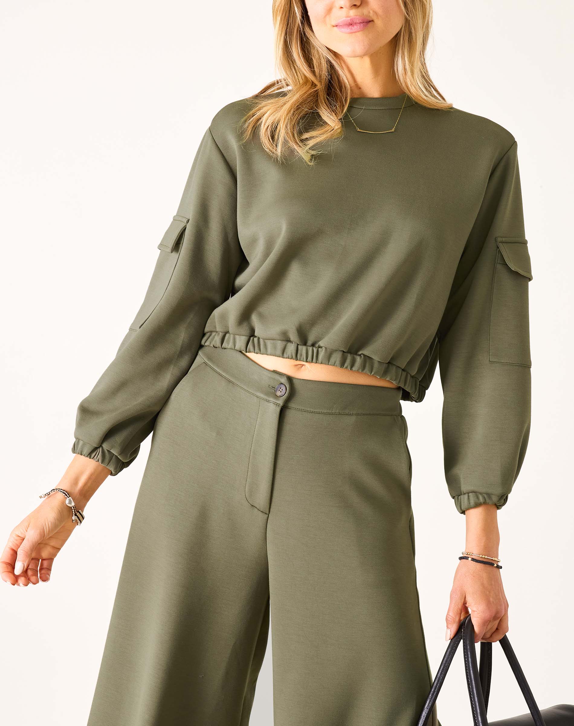 Women's Soft Scuba Cargo Sweatshirt Travel Set