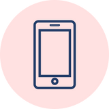 navy blue phone icon on a pink circle background