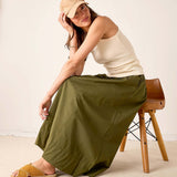 Hazel maxi skirt featuring a wide silhouette and high waist.