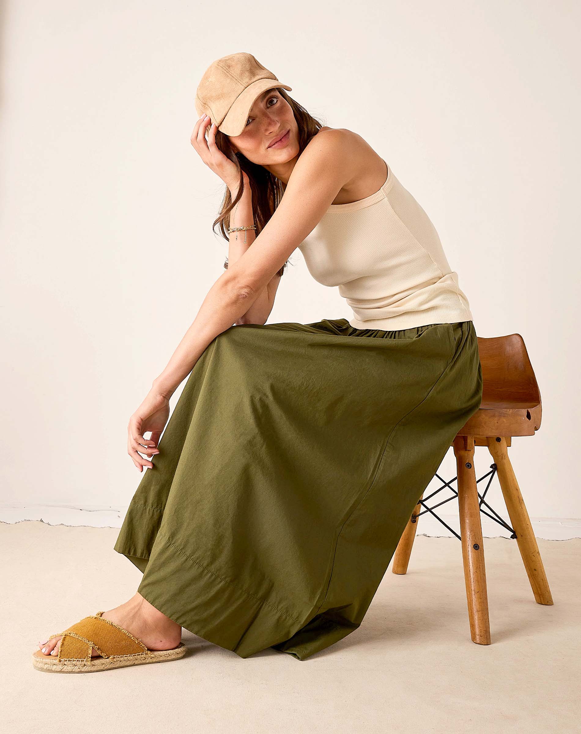 Hazel maxi skirt featuring a wide silhouette and high waist.