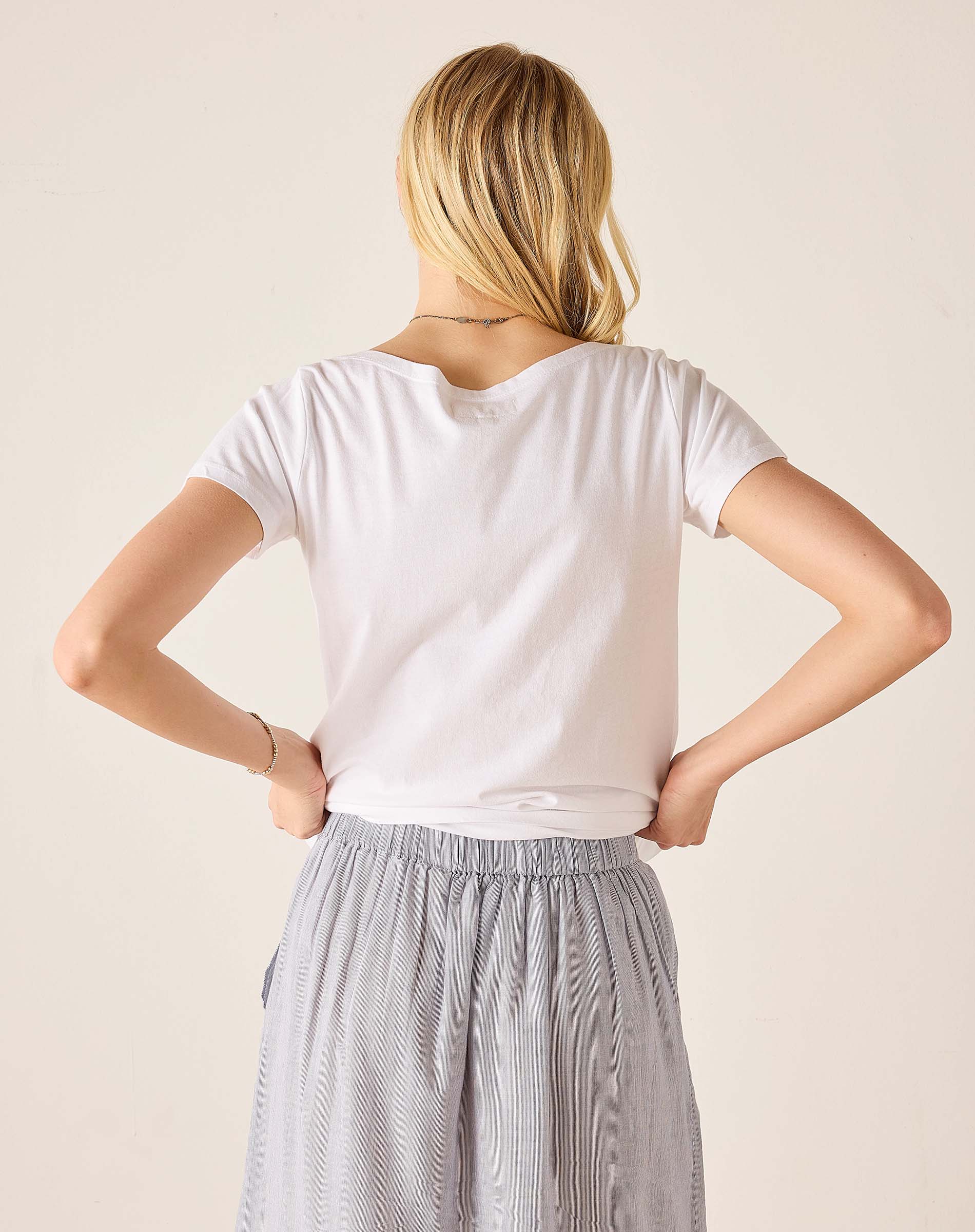 Person wearing a white t-shirt and light gray checkered pants against a beige background