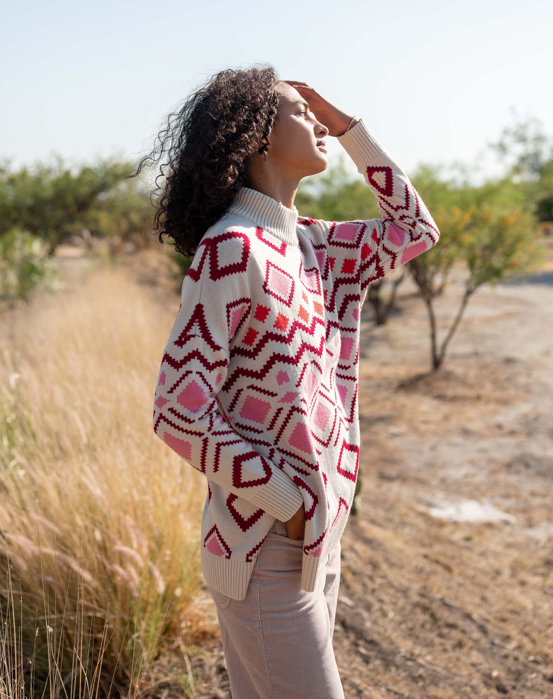 Women's Pink Cream Fall Turtleneck Sweater