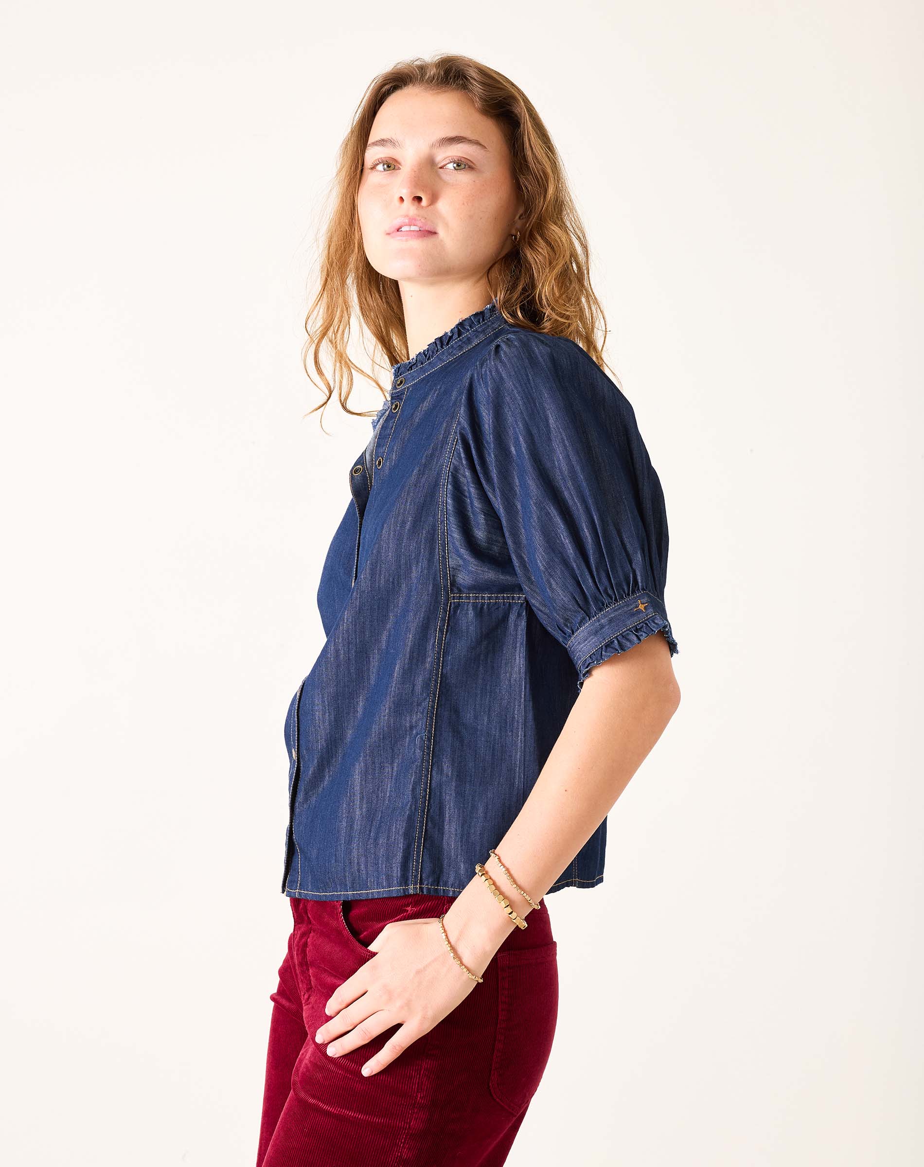 Women's Button Up Short Sleeve Fall Top