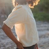 Women's Off White Baby Cord Vneck Short Sleeve Top
