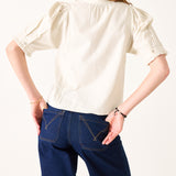 Women's Off White Baby Cord Vneck Short Sleeve Top