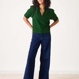 Women's Green Corduroy Short Sleeve