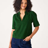 Women's Green Corduroy Short Sleeve
