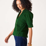 Women's Green Corduroy Short Sleeve