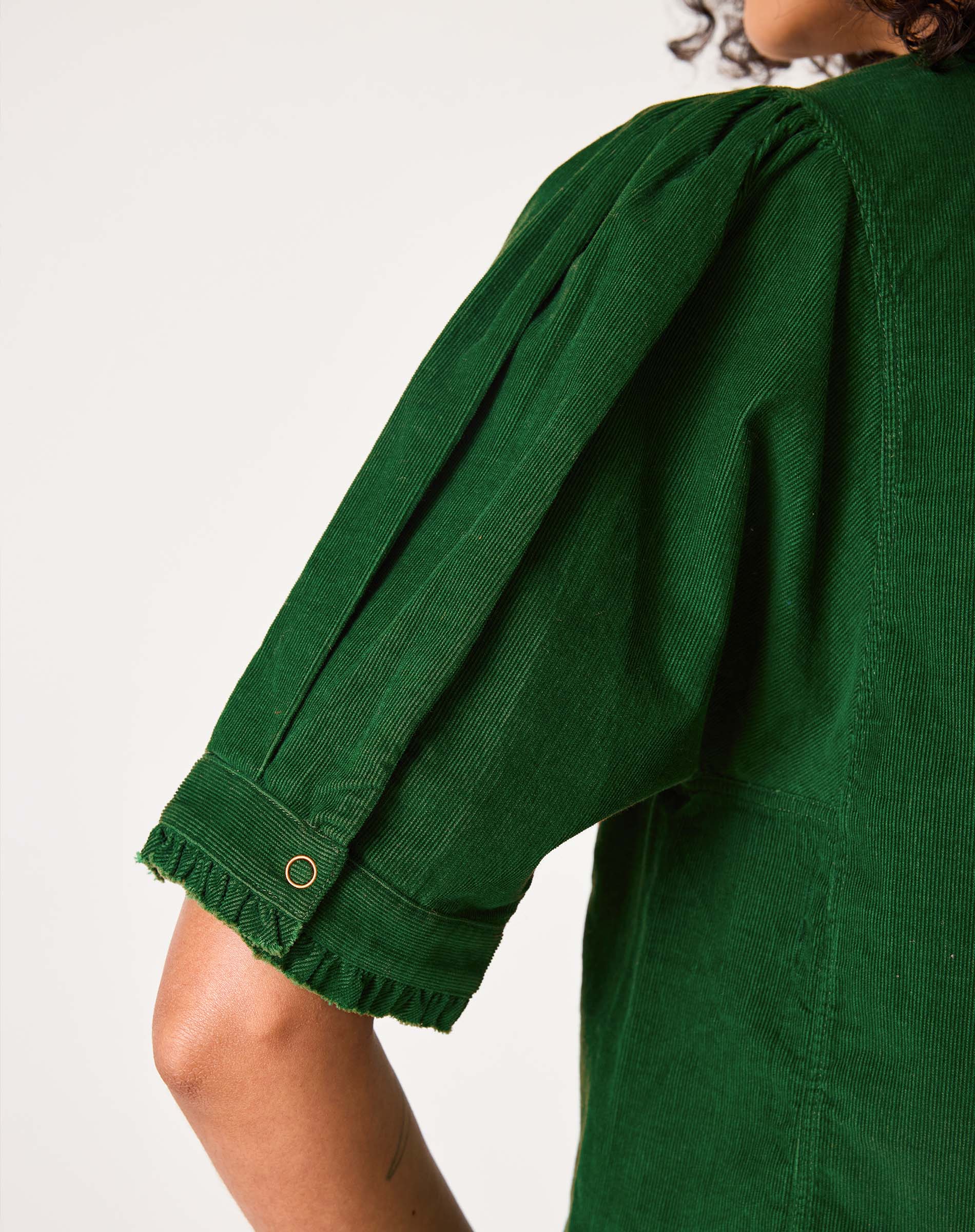 Women's Green Corduroy Short Sleeve