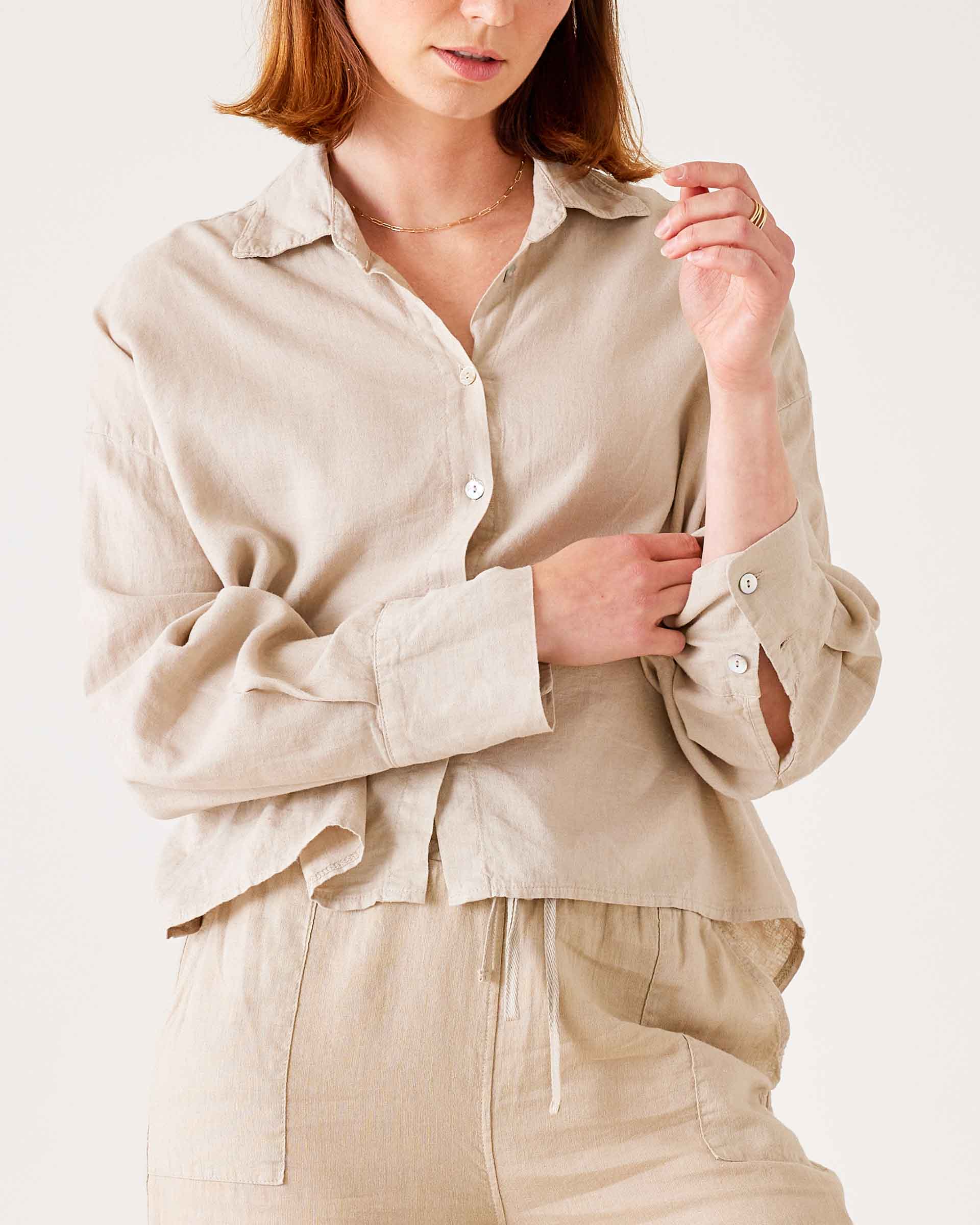 Women's Tan Linen Button Up Coverup